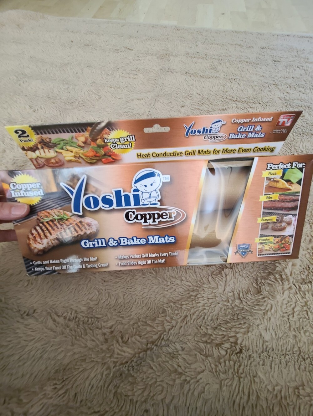 New Yoshi Grill & Bake Mats Set Of 2, Copper Indused Non-Stick Cooking Sheets